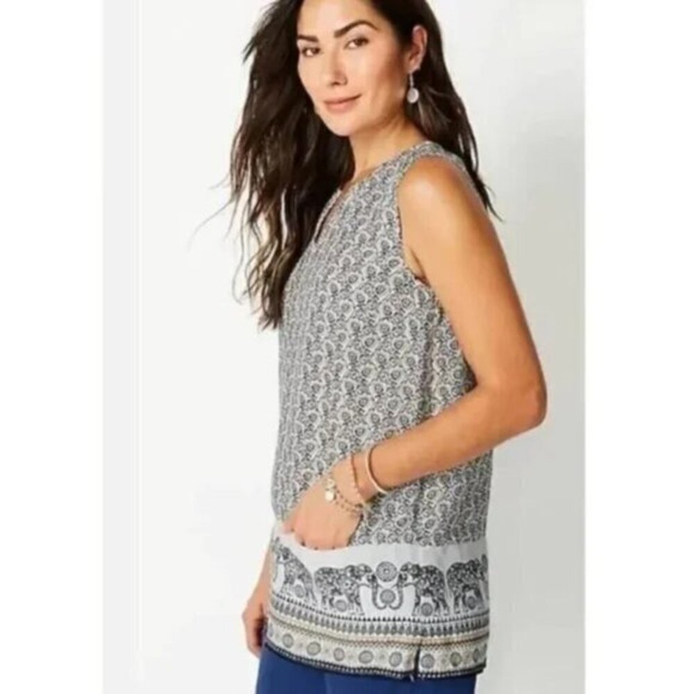 J. Jill Sleeveless Paisley Print Tunic in Black and White